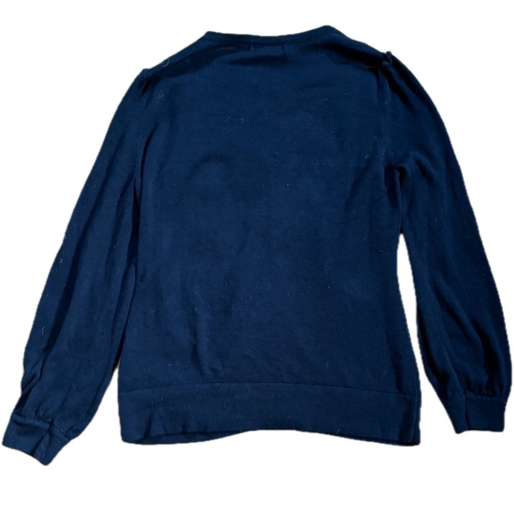 Navy Blue Pleated Chest Button Front Cardigan Sweater Sz. Large Preppy Lagenlook - Picture 4 of 5